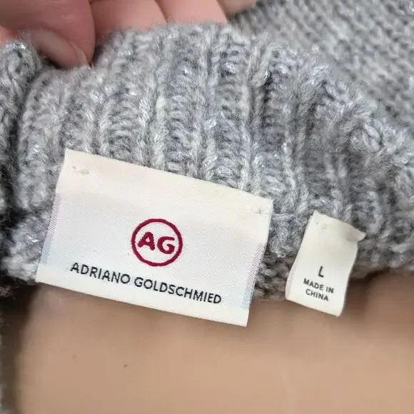 Adriano Goldschmied Noelle Gray Silver Chunky Knit Flare Sleeve Sweater SZ L - Picture 12 of 14